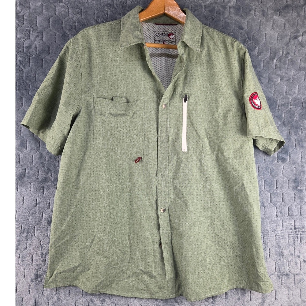 Canada Weather Gear Mens Short Sleeve Hiking Shirt Sage Green Large Ventilated